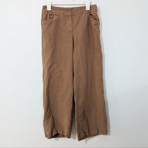 Eileen Fisher Mid Rise Wide Leg Pants Linen Blend Flat Front Brown Size 4